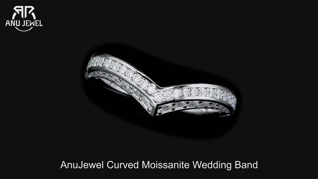 2mm Moissanite V-Shape Wedding Band - Sterling Silver Chevron Ring