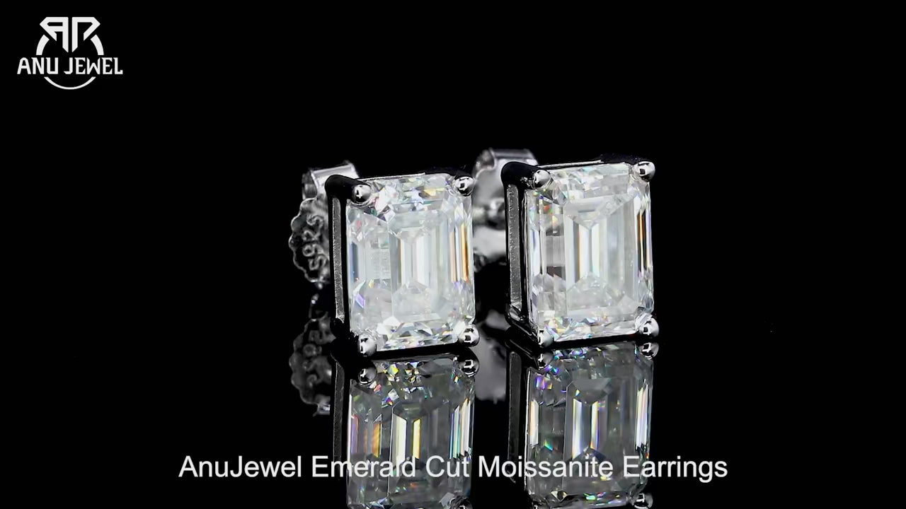 Emerald Cut Moissanite Stud Earrings - 10K Gold Post