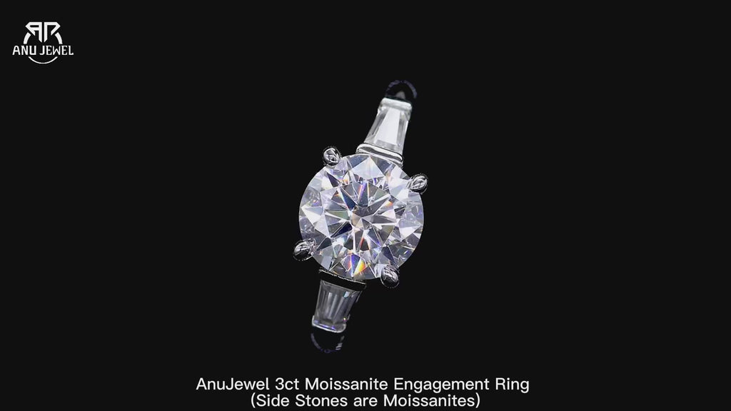 3ct Three-Stone Moissanite Engagement Ring - 925 Sterling Silver