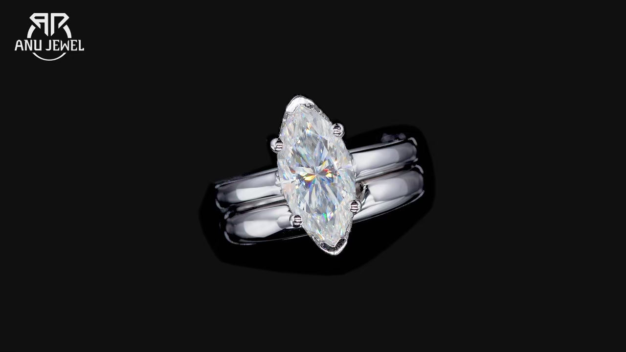3ct Marquise Cut D-Color Moissanite Bridal Ring Set - 925 Sterling Silver