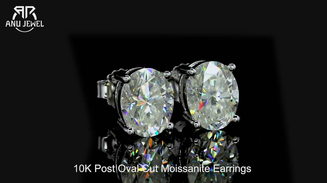 Oval Cut Moissanite Stud Earrings - 10K Gold Post