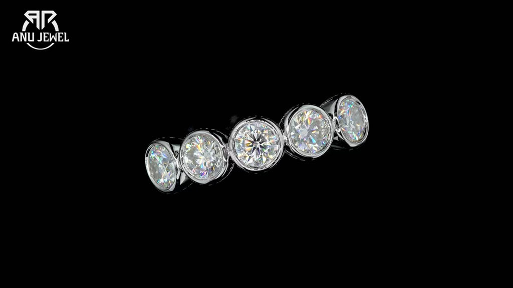 4mm Moissanite Half Eternity Bezel Band - 1.5cttw Sterling Silver Ring