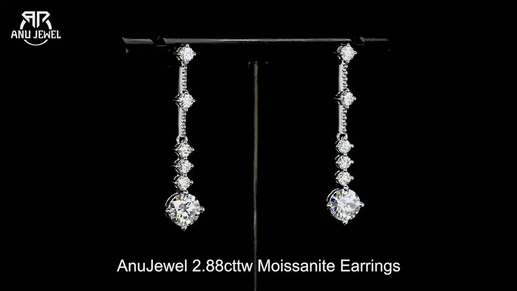 2.8ct D-Color Moissanite Drop Dangle Earrings - 925 Sterling Silver