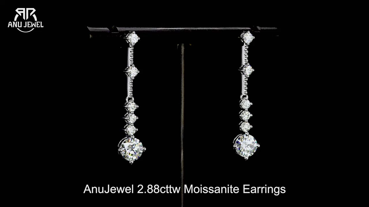 2.8ct D-Color Moissanite Drop Dangle Earrings - 925 Sterling Silver