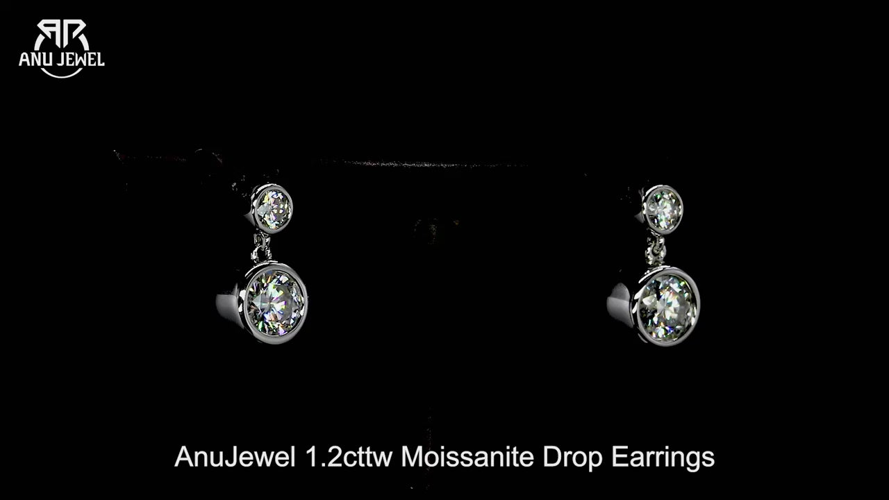 1.2ct D-Color Moissanite Bezel Drop Earrings - 18K Gold Plated Silver