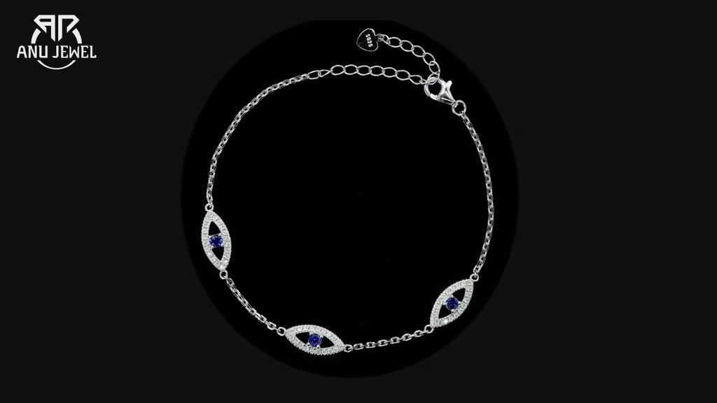 Moissanite Evil Eye Bracelet - 925 Sterling Silver Adjustable