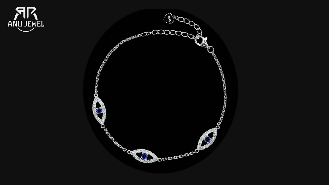 Moissanite Evil Eye Bracelet - 925 Sterling Silver Adjustable