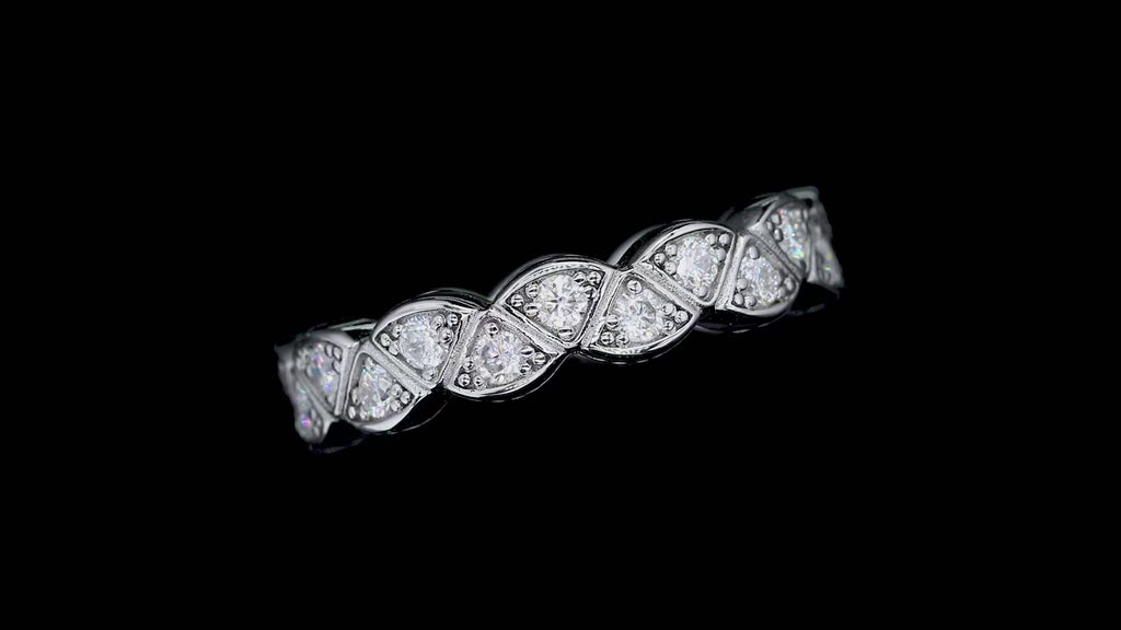 D Color Moissanite Leaf Eternity Band - 925 Sterling Silver Bezel Set Wedding Ring