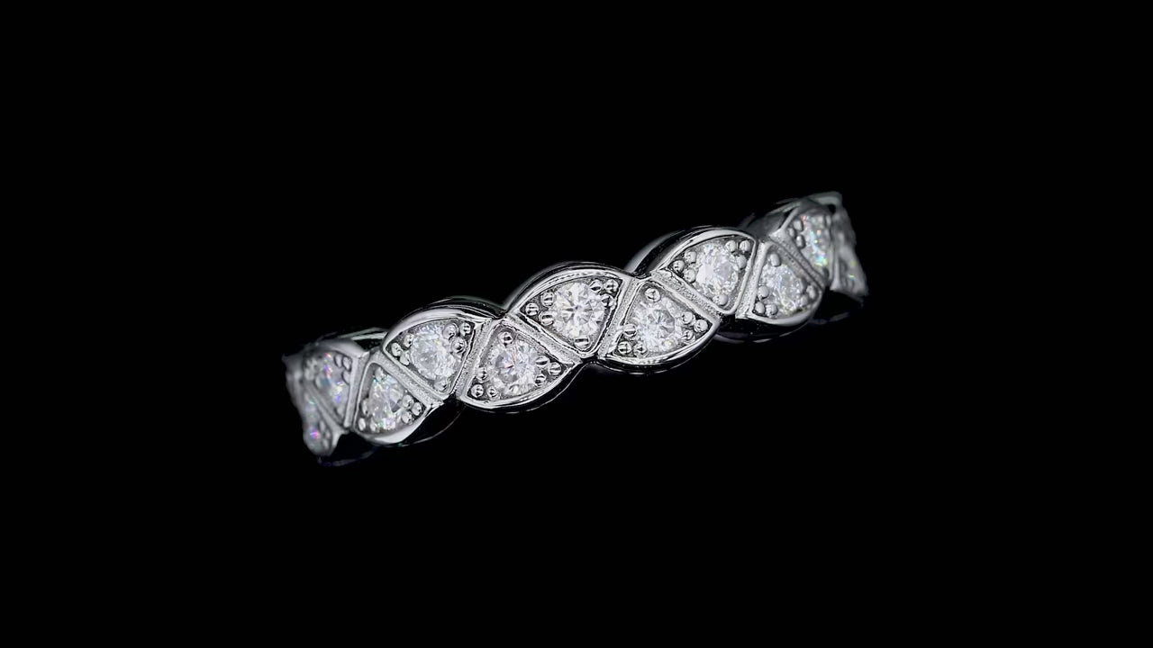 D Color Moissanite Leaf Eternity Band - 925 Sterling Silver Bezel Set Wedding Ring