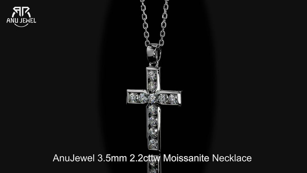 Moissanite Cross Pendant Necklace - 925 Sterling Silver 2.2ct