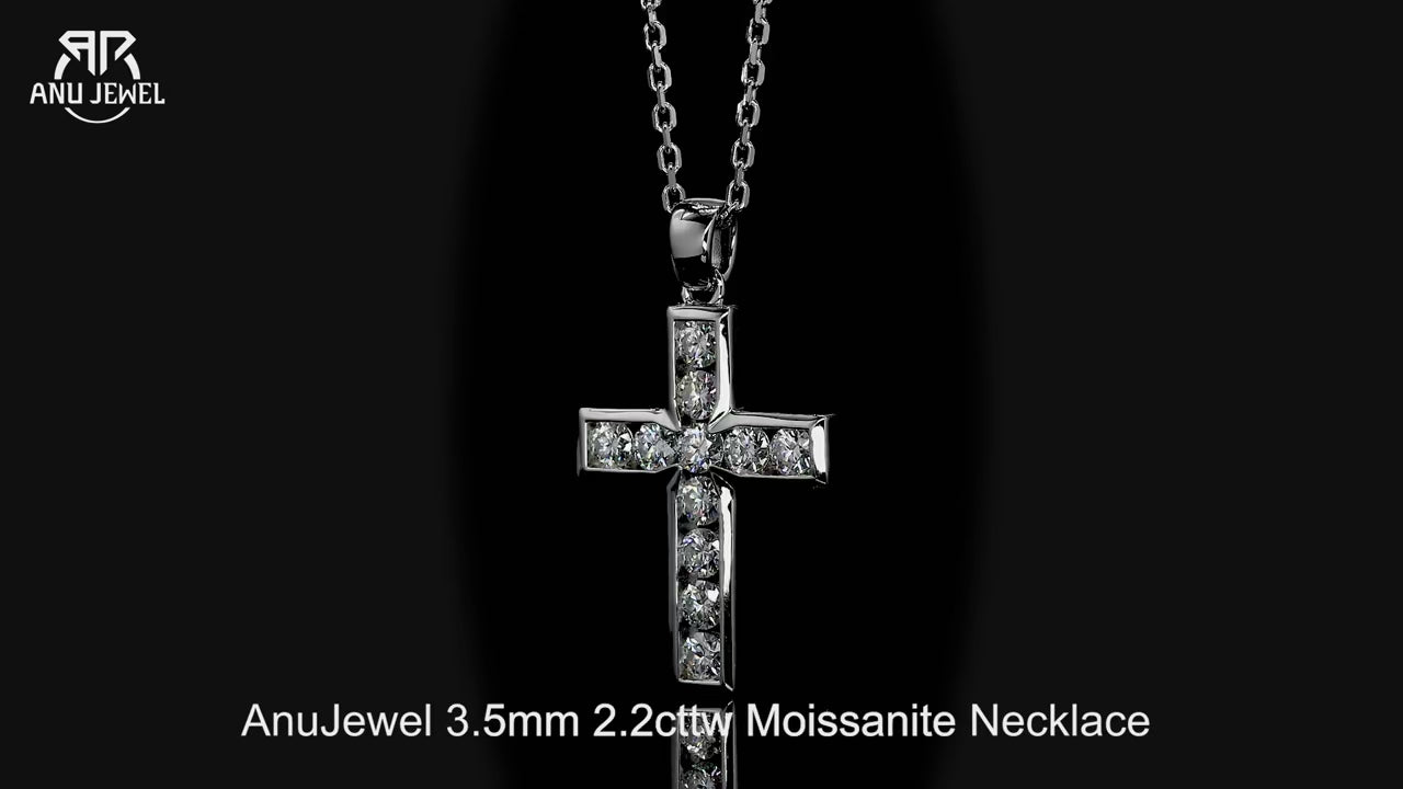 Moissanite Cross Pendant Necklace - 925 Sterling Silver 2.2ct