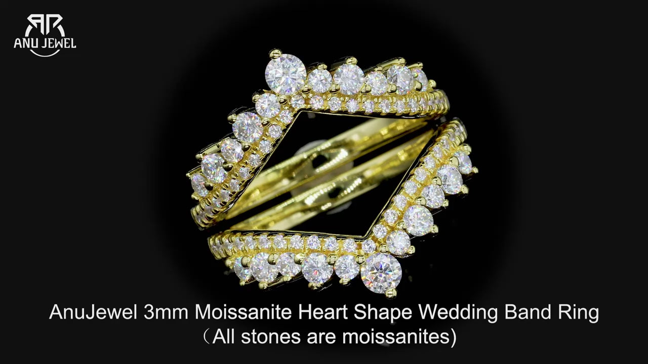 3mm Heart Moissanite Eternity Ring - Sterling Silver Romantic Wedding Band