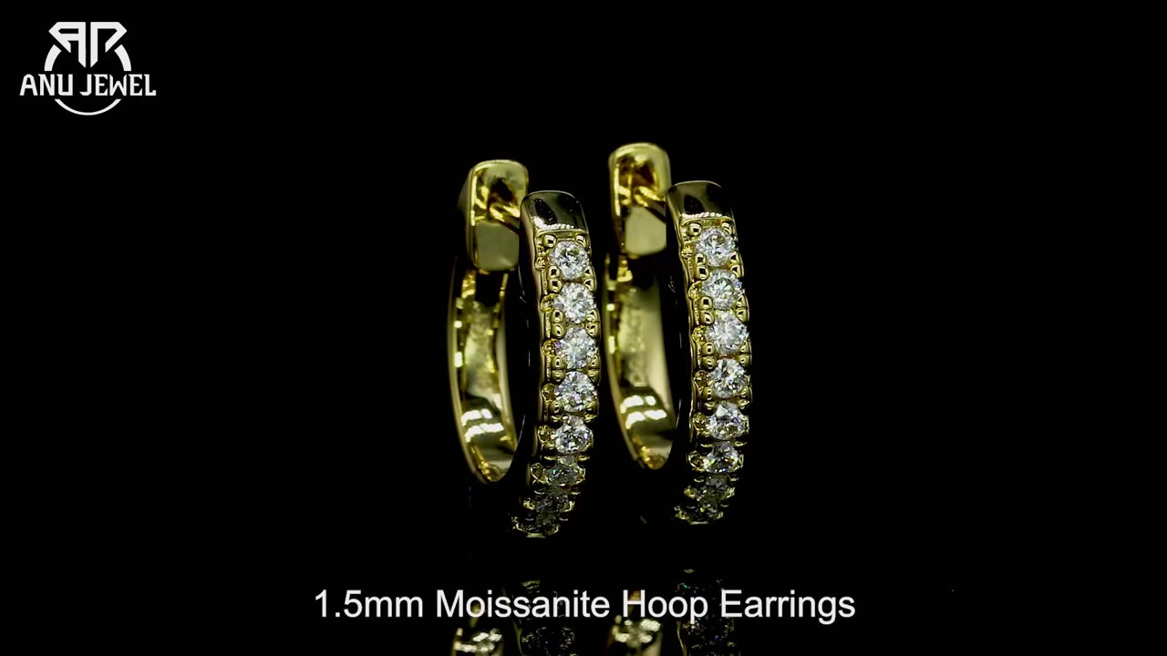 1.5mm D-Color Moissanite Huggie Hoop Earrings - Yellow Gold Plated