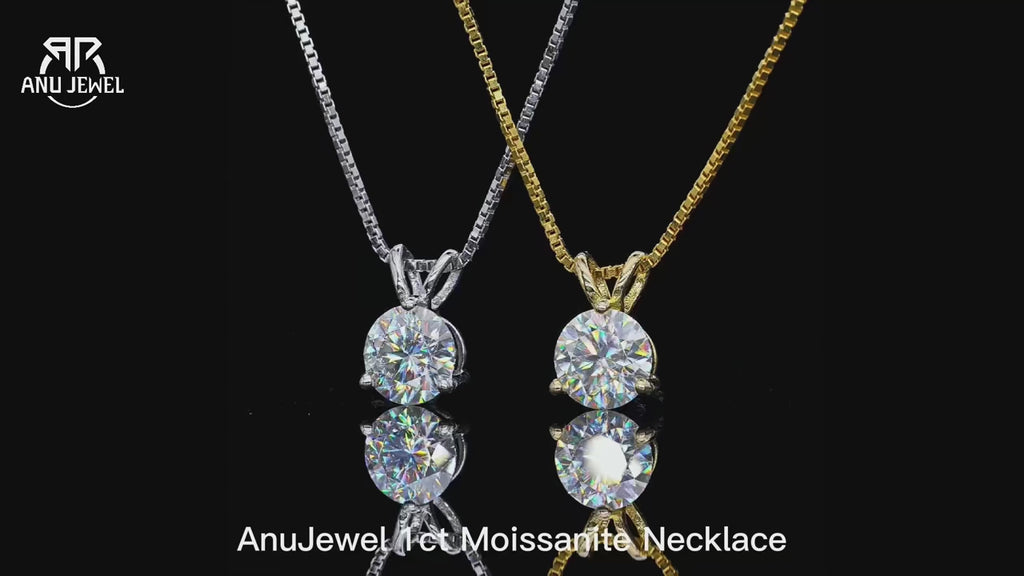 1ct Round Cut Moissanite Pendant Necklace - 18K Gold Plated D Color