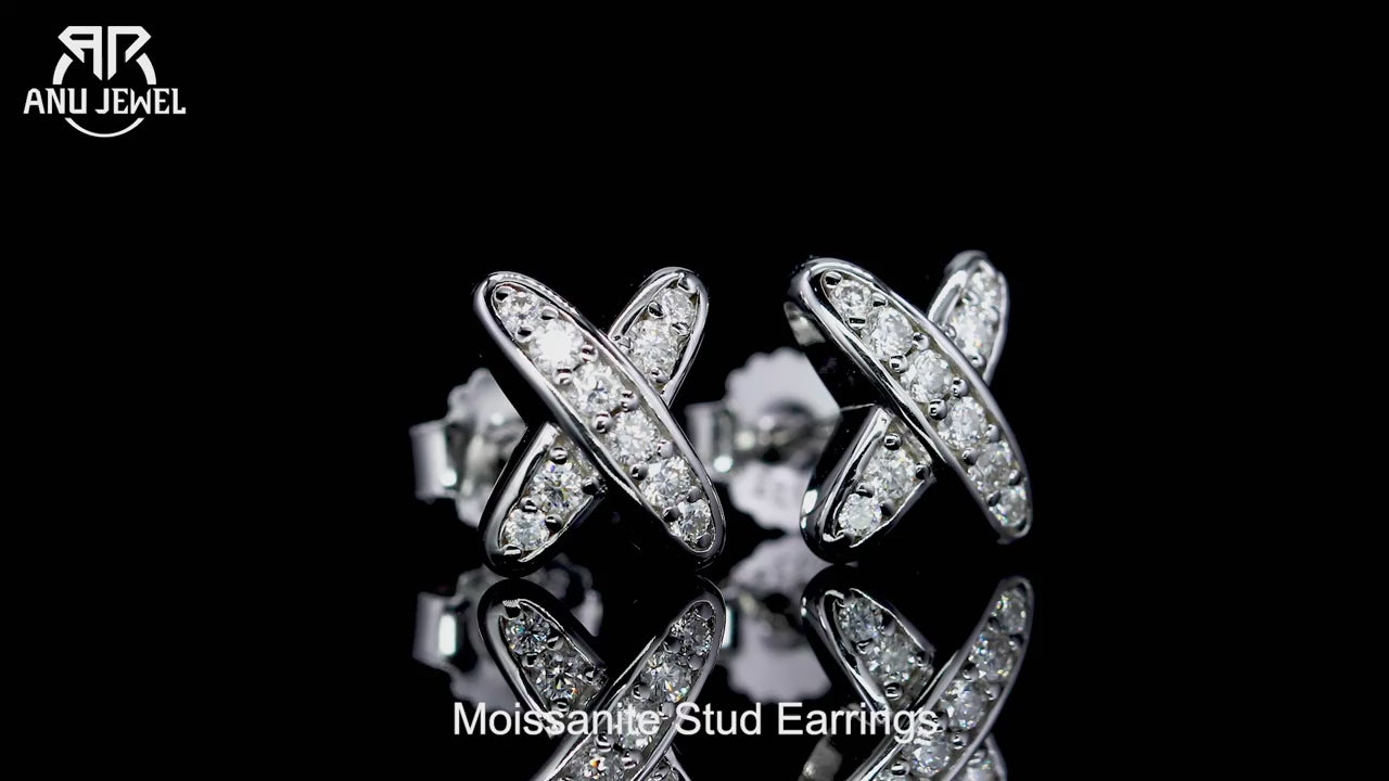 D-Color VVS1 Moissanite Cross Stud Earrings - 925 Sterling Silver