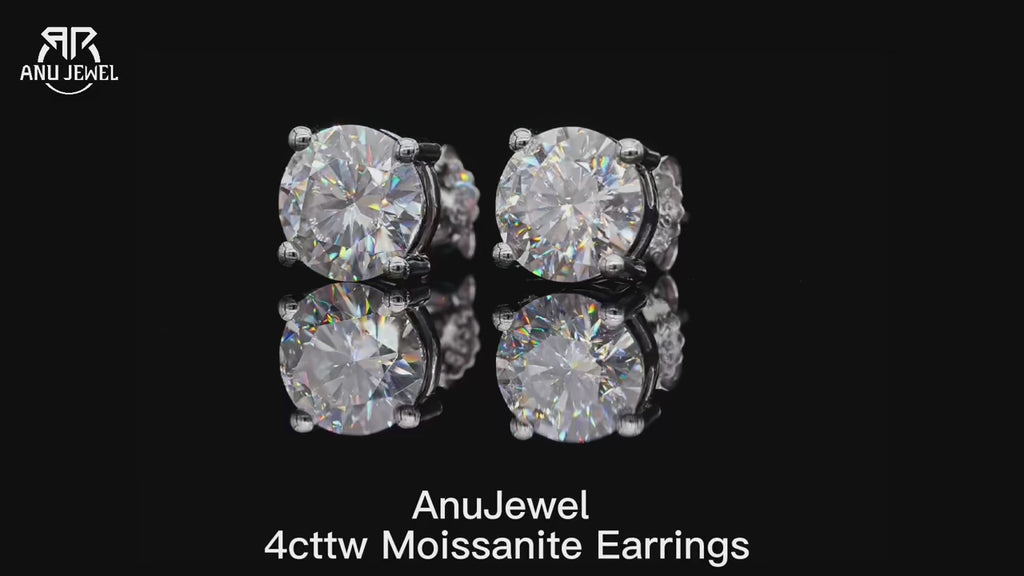 2ct Round Cut Moissanite Stud Earrings - 925 Sterling Silver
