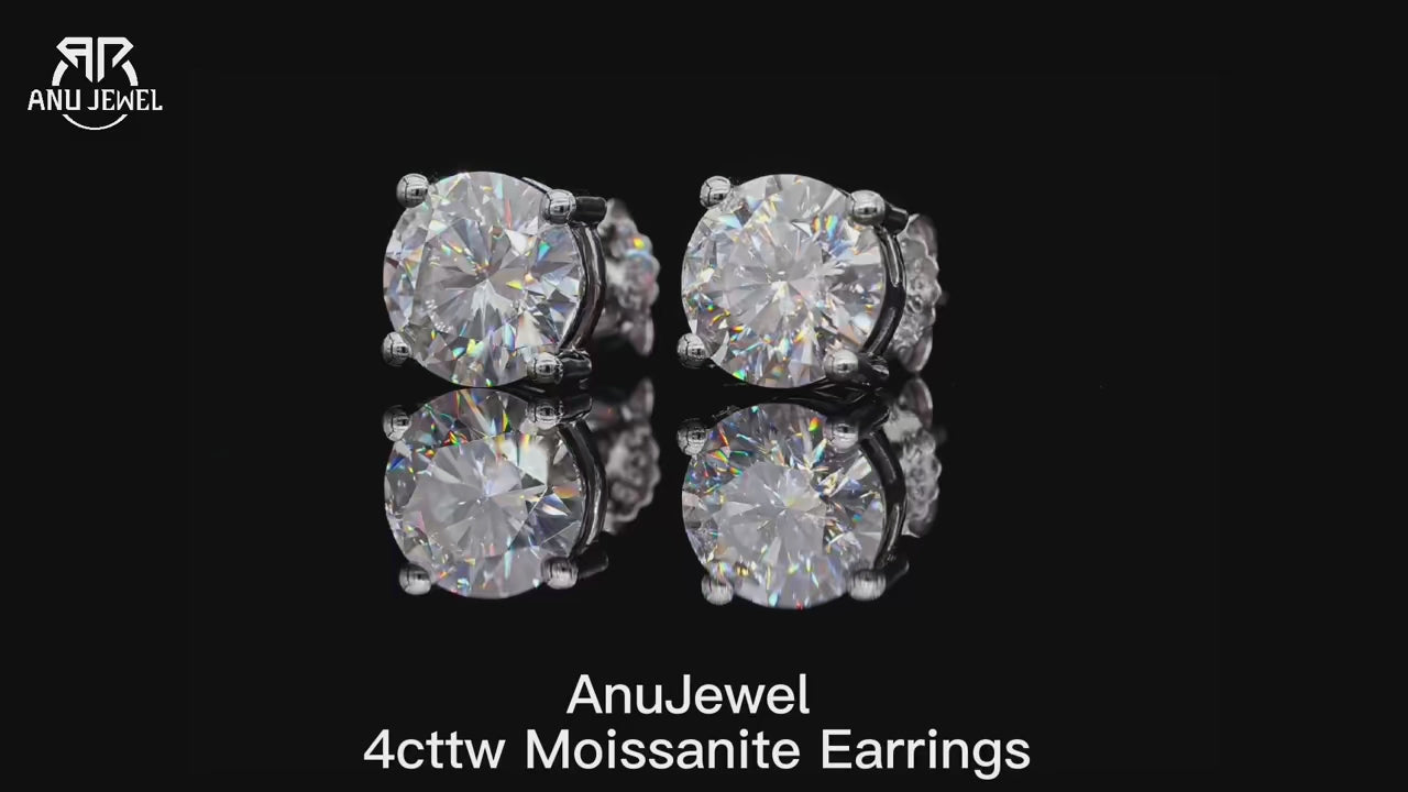 2ct Round Cut Moissanite Stud Earrings - 925 Sterling Silver