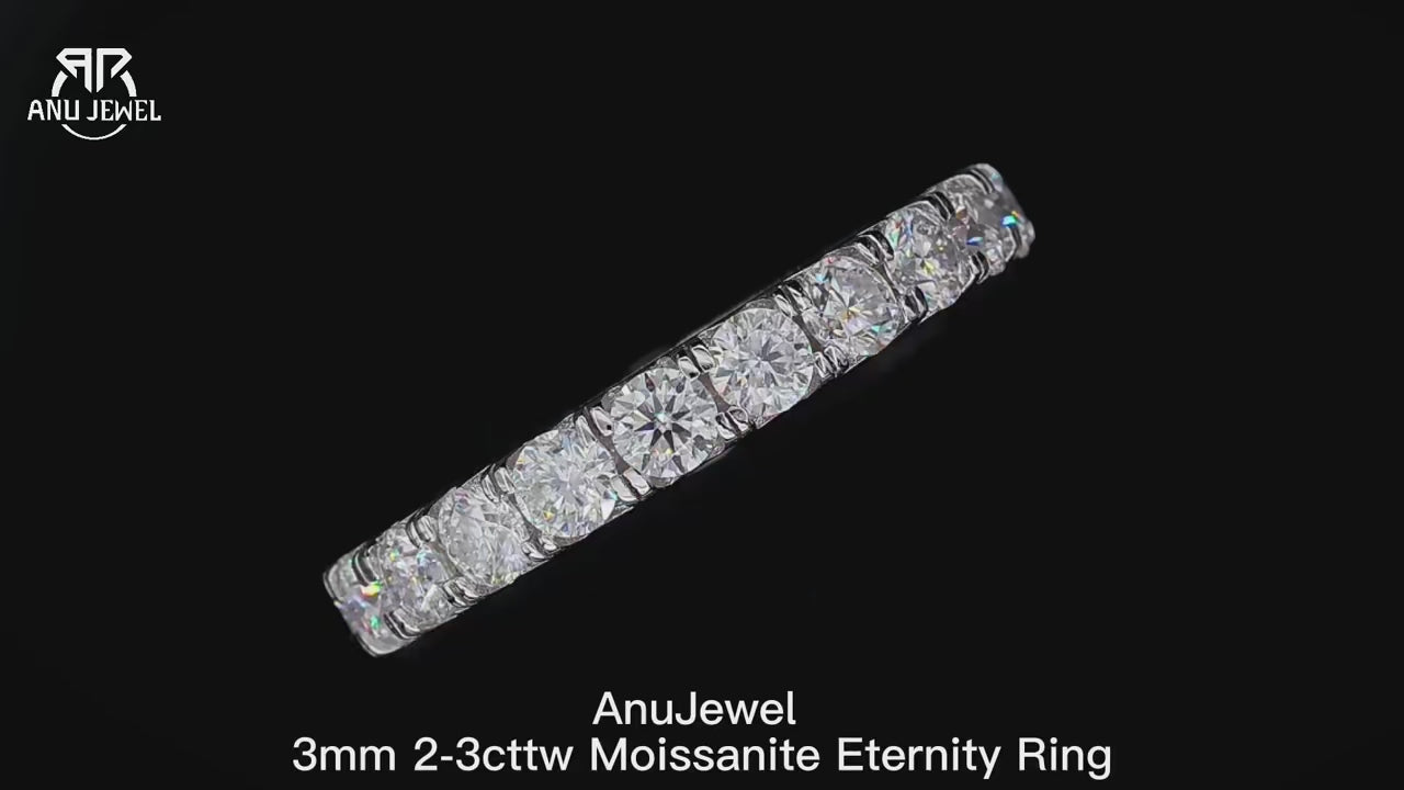 3mm Moissanite Eternity Band 2.3cttw - Sterling Silver Wedding Ring