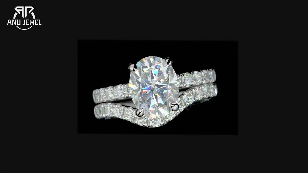 3.64ct Oval Cut D-Color Moissanite Bridal Ring Set - 925 Sterling Silver