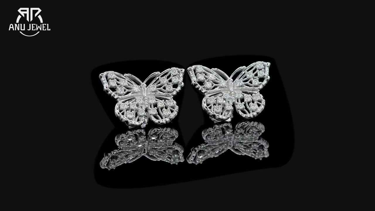 1.6mm D-Color Moissanite Butterfly Stud Earrings - 18K Gold Plated Silver