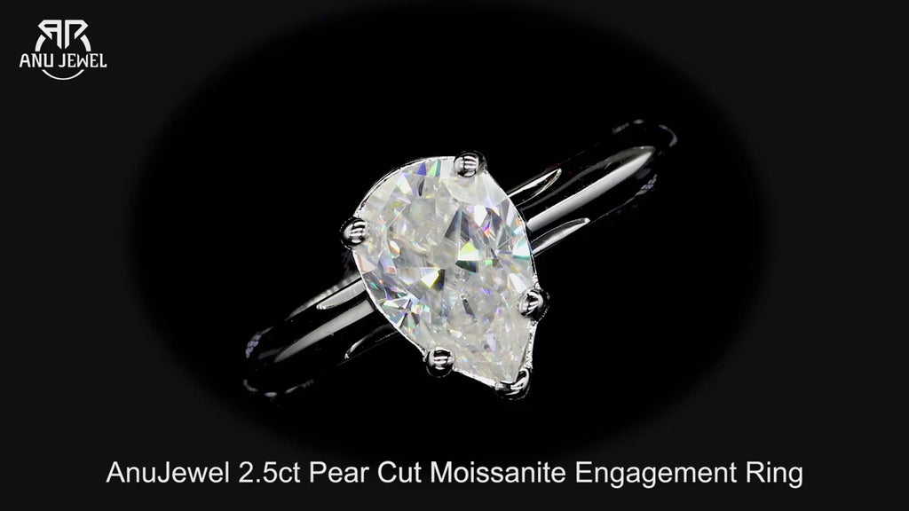 2.5ct Pear Cut D-Color Moissanite Engagement Ring - 925 Sterling Silver