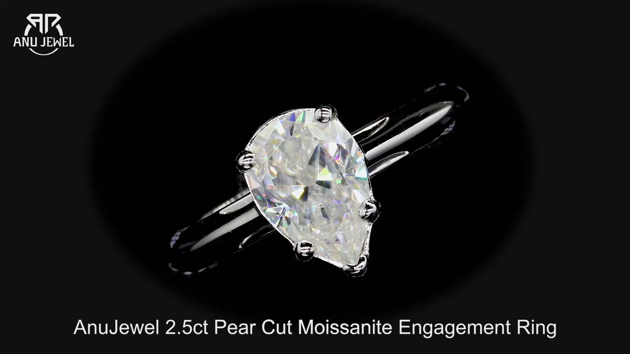 2.5ct Pear Cut D-Color Moissanite Engagement Ring - 925 Sterling Silver