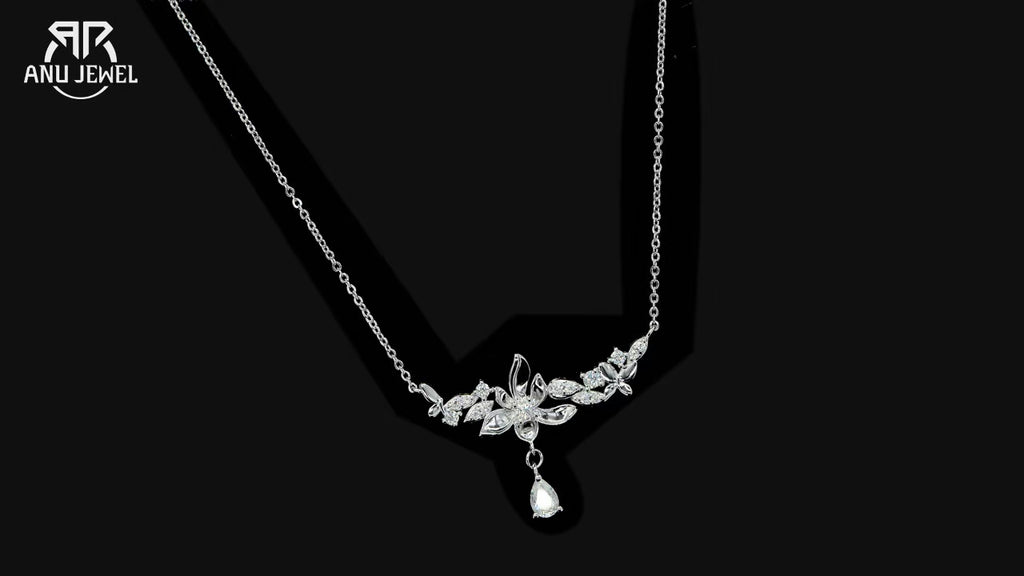 0.97ct Moissanite Orchid Pendant Necklace - 18K Gold Plated 925 Sterling Silver D Color