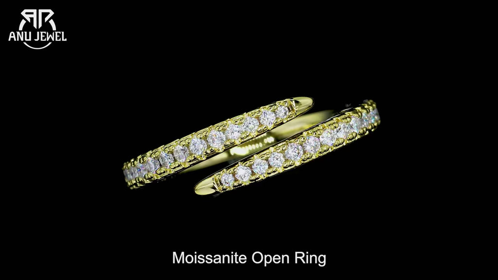 1.5mm D Color Moissanite Adjustable Open Band - Yellow Gold Plated Ring