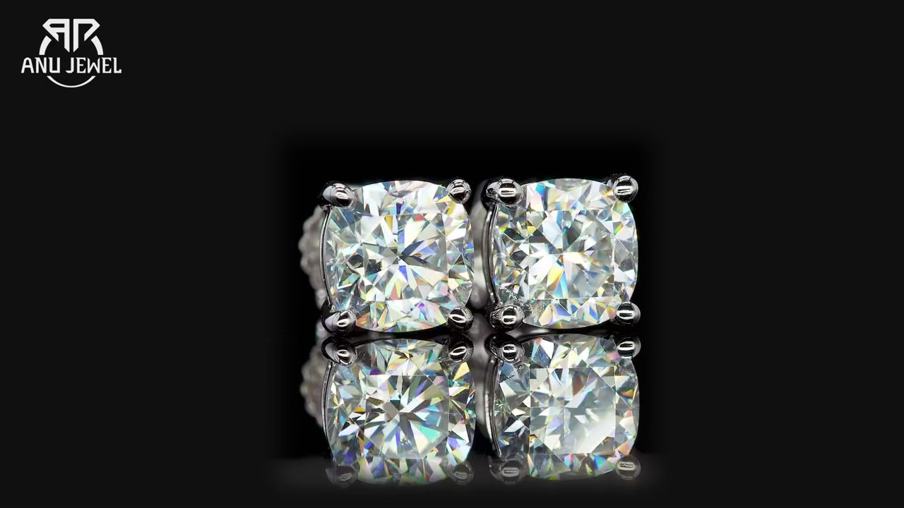 Cushion Cut D-Color VVS1 Moissanite Stud Earrings - 925 Sterling Silver