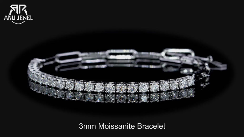 3mm Moissanite Tennis Bracelet - 925 Sterling Silver Adjustable