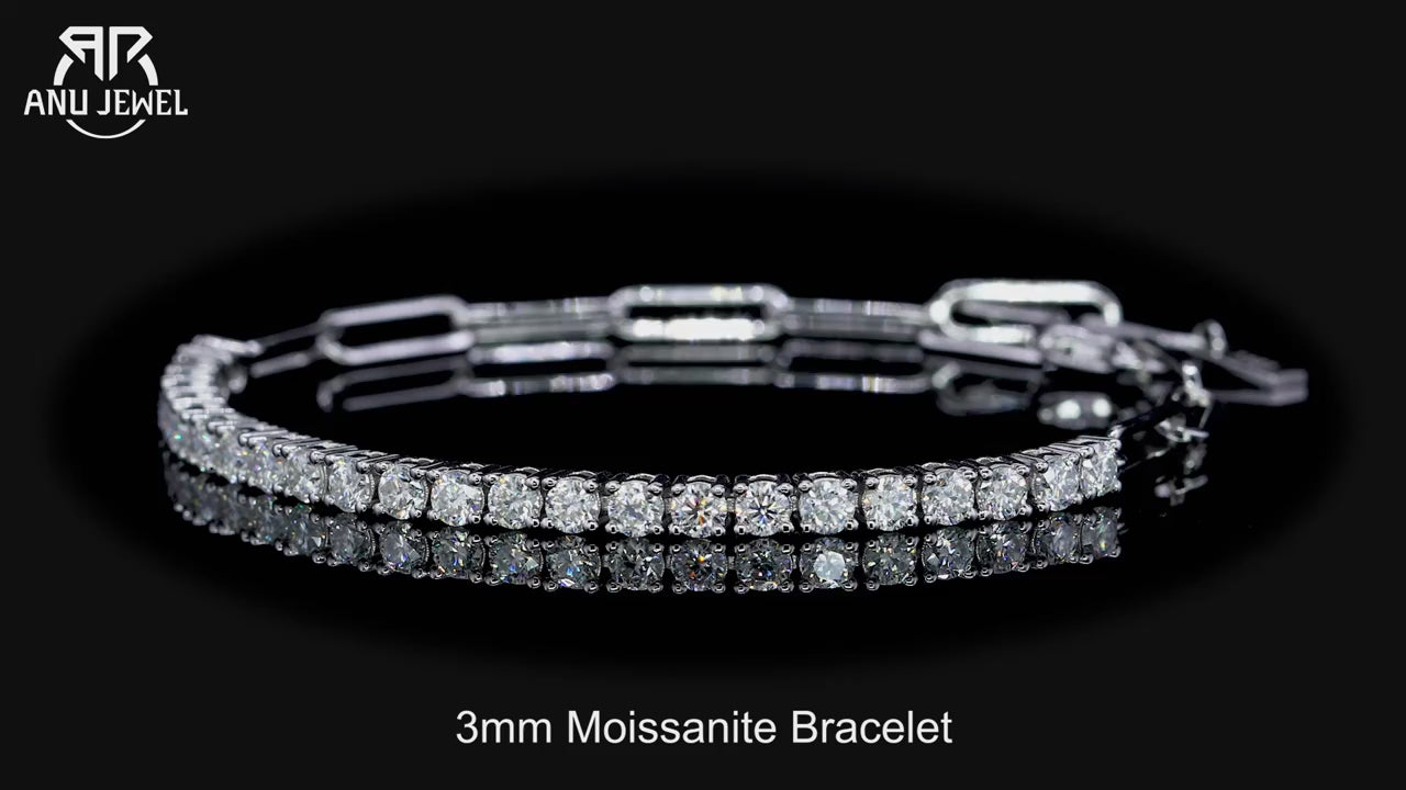 3mm Moissanite Tennis Bracelet - 925 Sterling Silver Adjustable