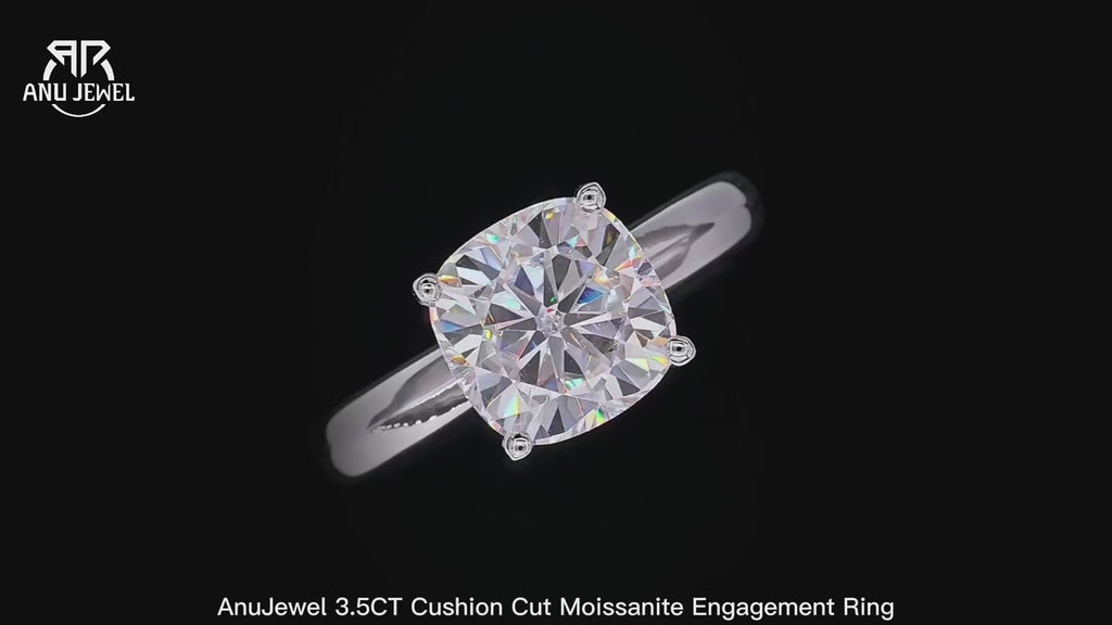 3.5ct Cushion Cut D-Color Moissanite Engagement Ring - 925 Sterling Silver