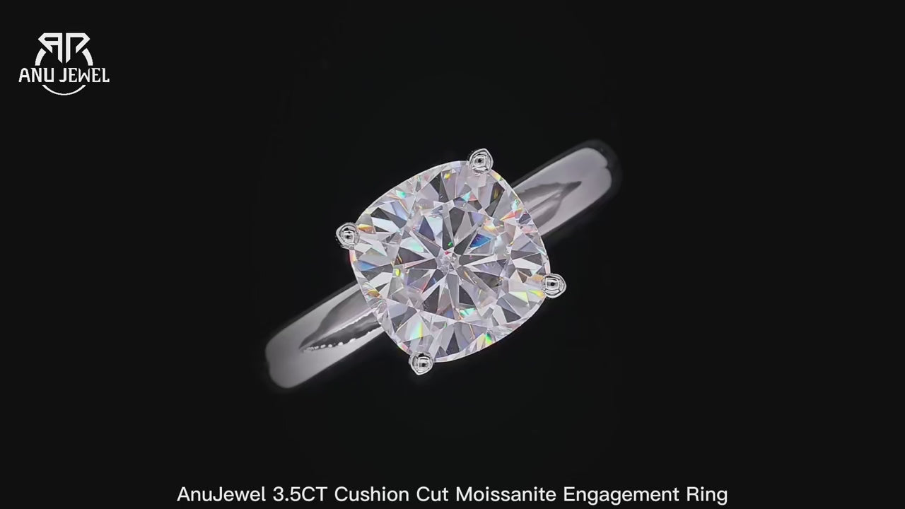 3.5ct Cushion Cut D-Color Moissanite Engagement Ring - 925 Sterling Silver