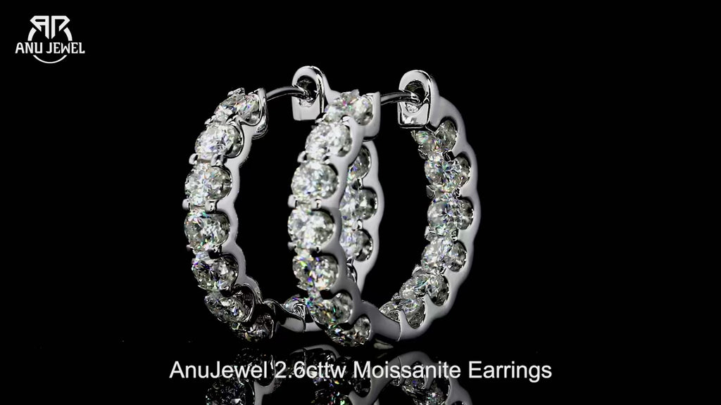 3mm D-Color Moissanite Huggie Hoop Earrings 2.6cttw - 925 Sterling Silver