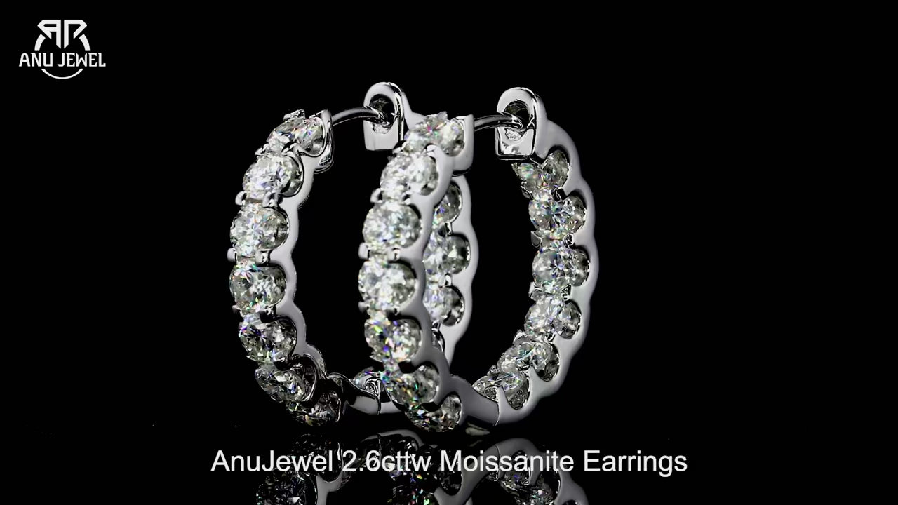 3mm D-Color Moissanite Huggie Hoop Earrings 2.6cttw - 925 Sterling Silver