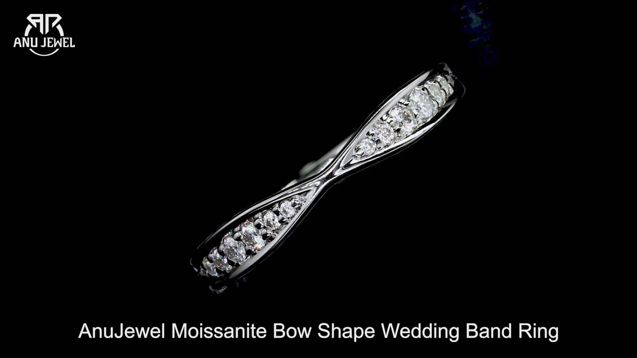 2mm Moissanite Bow Tie Wedding Band - Sterling Silver Vintage Ring