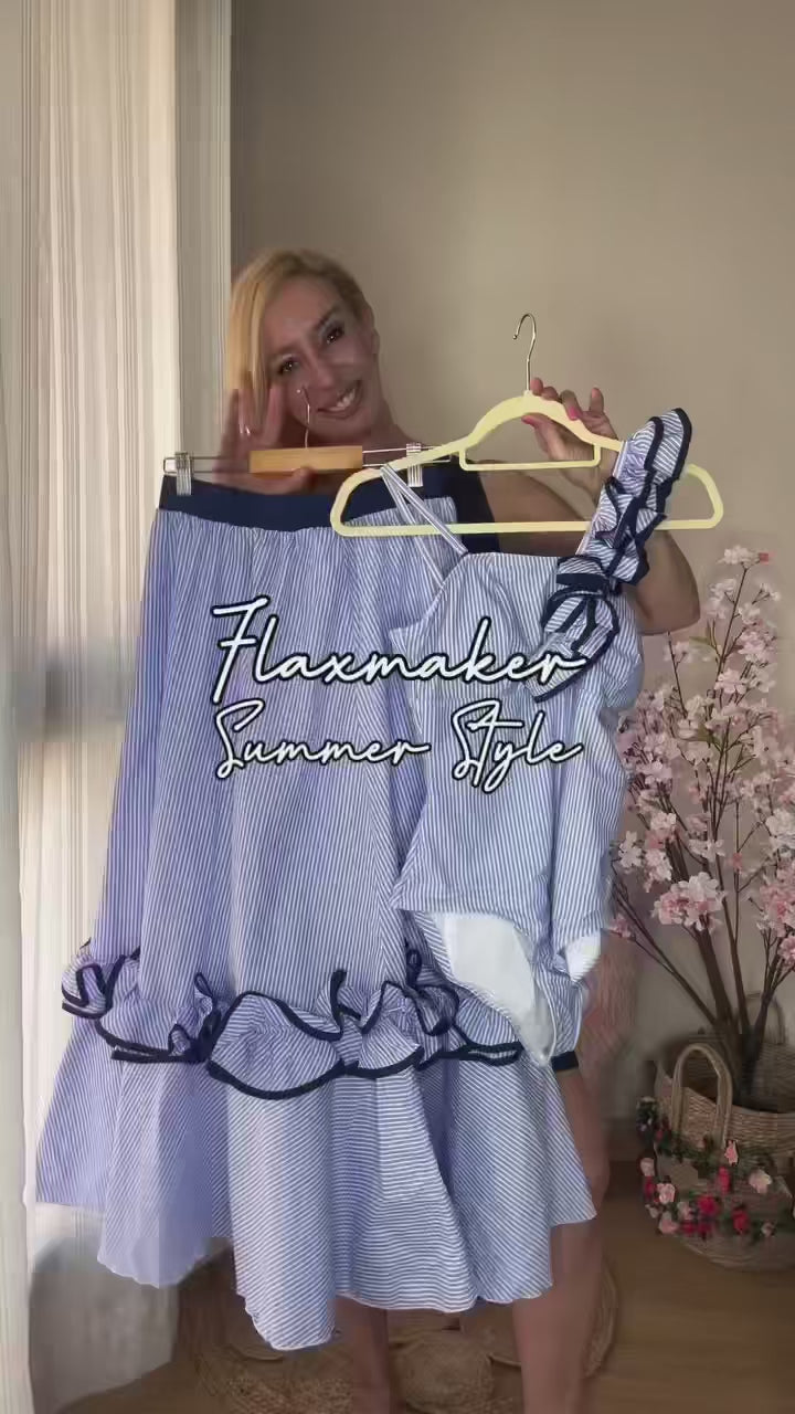 One Shoulder Ruffle Swimsuit - Stripe Print Beachwear