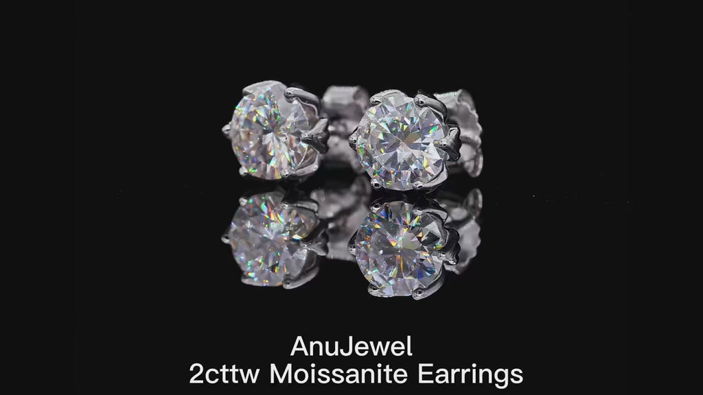 2ct D-Color Moissanite Lotus Flower Stud Earrings - 925 Sterling Silver