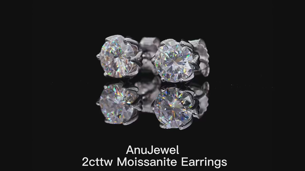 2ct D-Color Moissanite Lotus Flower Stud Earrings - 925 Sterling Silver