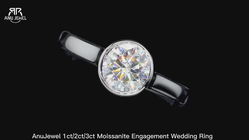 D-Color Moissanite Bezel Engagement Ring - 925 Sterling Silver