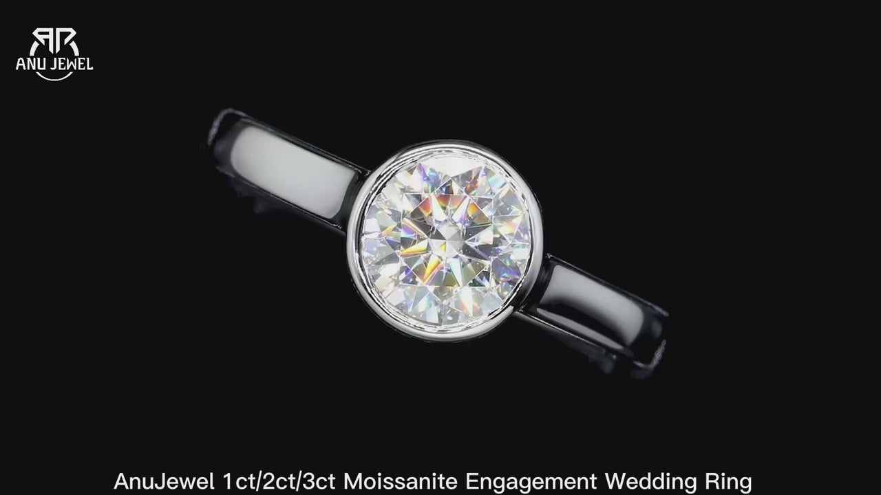 D-Color Moissanite Bezel Engagement Ring - 925 Sterling Silver