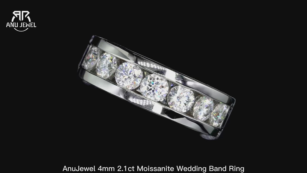 4mm Moissanite Band Ring - Sterling Silver Everyday Wedding Ring