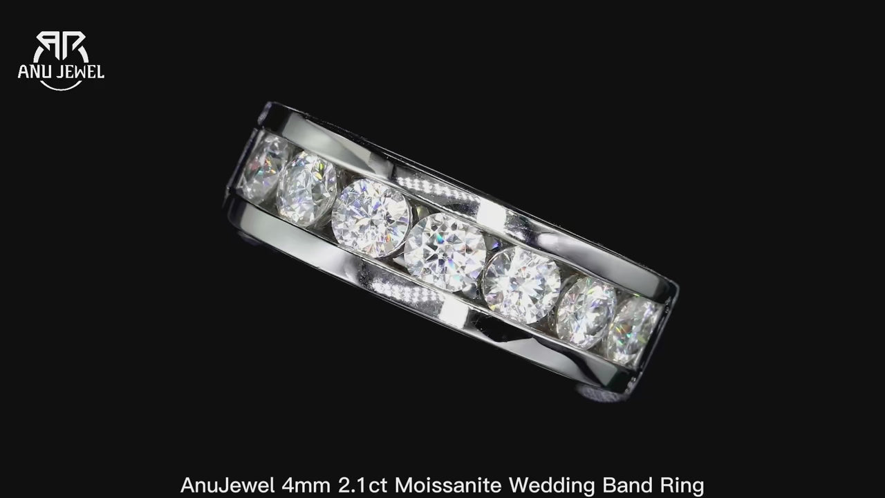 4mm Moissanite Band Ring - Sterling Silver Everyday Wedding Ring