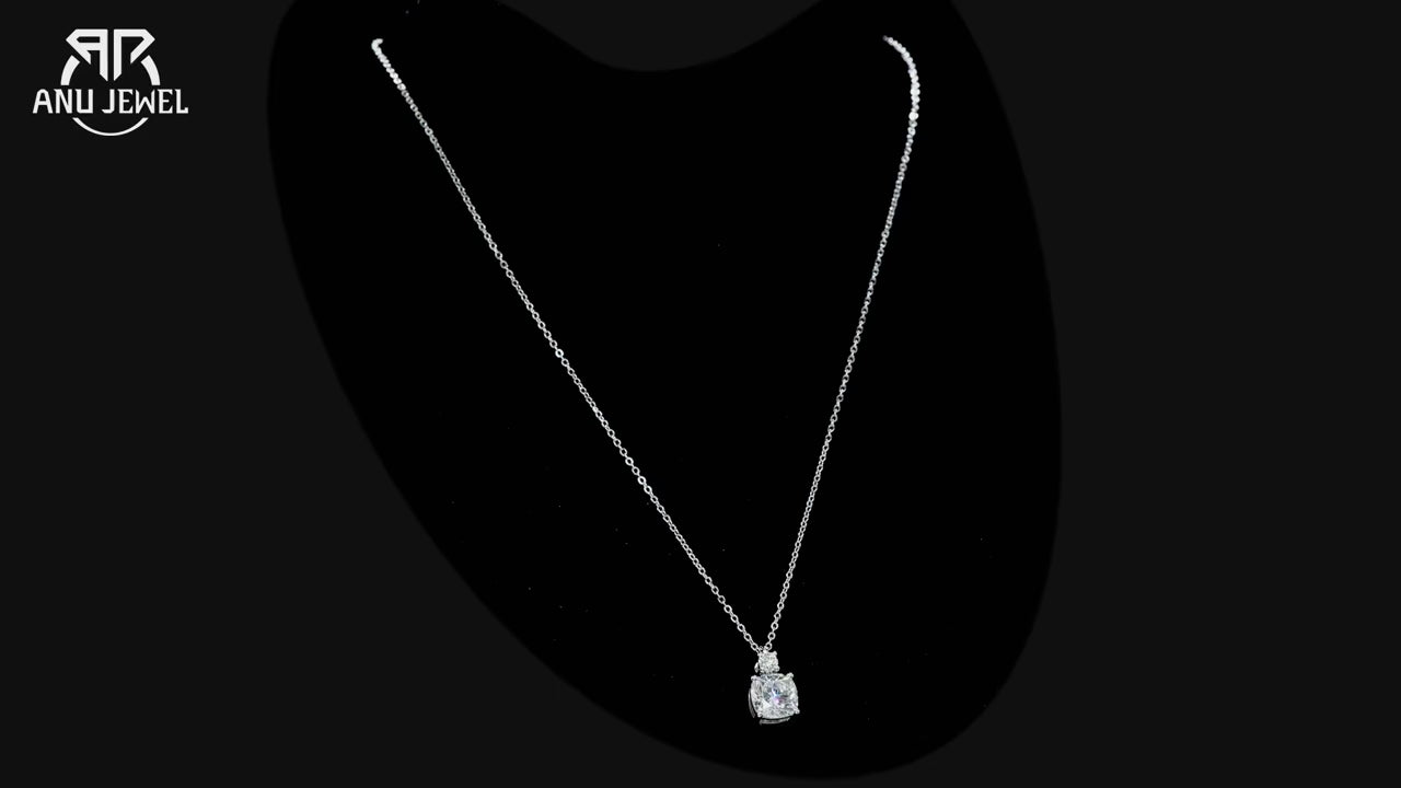 Cushion Cut Moissanite Pendant Necklace - 925 Sterling Silver D Color