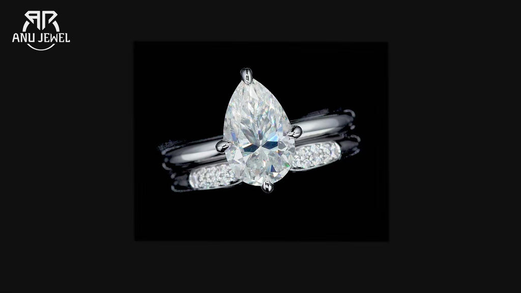 3ct Pear Moissanite Bridal Ring Set - 925 Sterling Silver