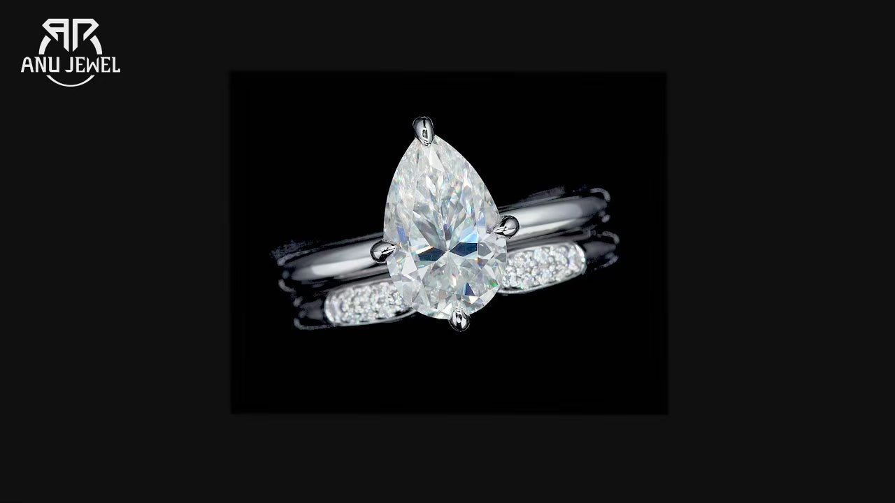 3ct Pear Moissanite Bridal Ring Set - 925 Sterling Silver
