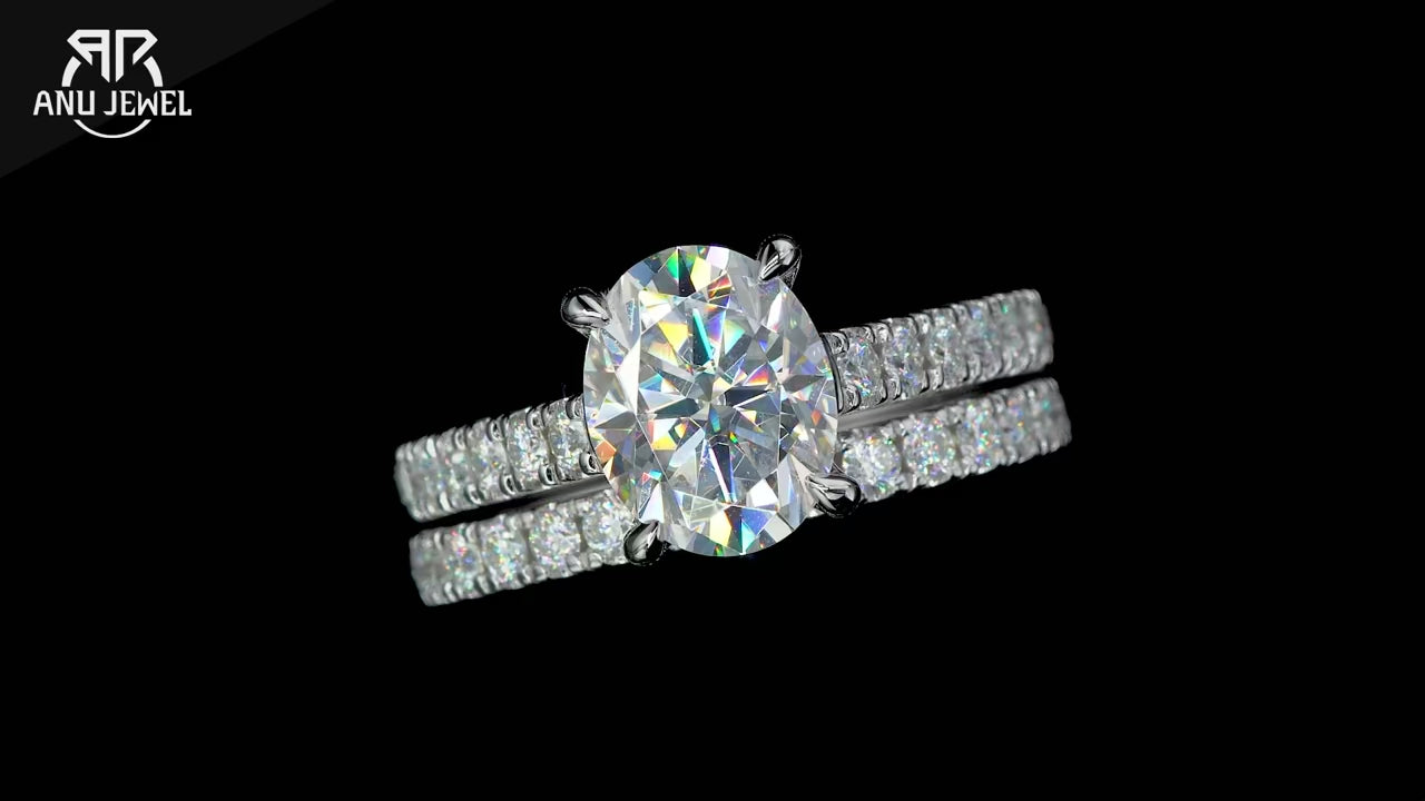 3ct Oval Cut D-Color Moissanite Bridal Ring Set - 925 Sterling Silver