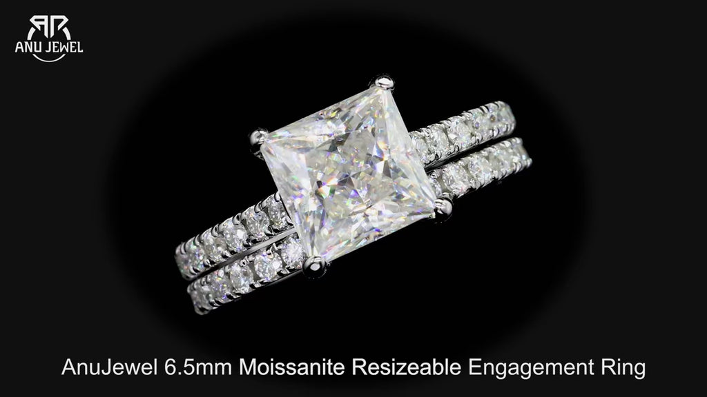 3ct Princess Cut D-Color Moissanite Bridal Ring Set - 925 Sterling Silver