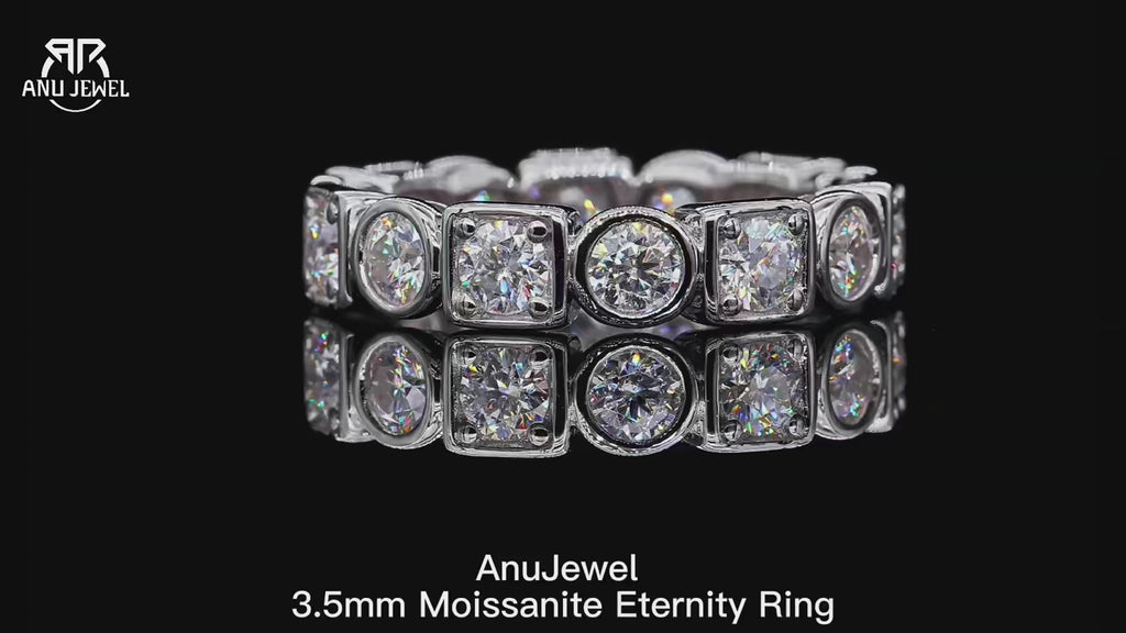 3.5mm D Color Moissanite Eternity Band - Sterling Silver Wedding Ring
