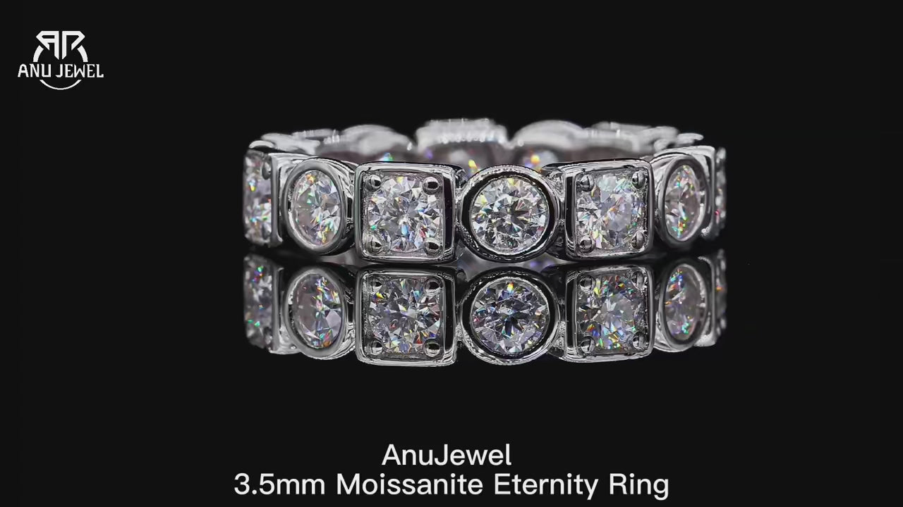 3.5mm D Color Moissanite Eternity Band - Sterling Silver Wedding Ring